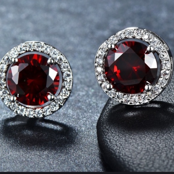 Elegance 10ct White Gold Princess Cut Ruby Studs - Picture 4 of 7